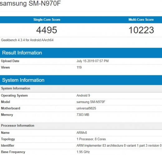 Galaxy Note 10 Geekbench